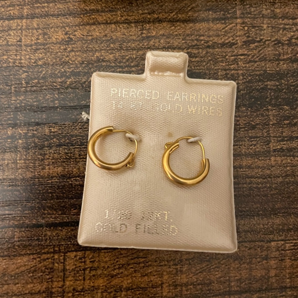 NEW OS 1960s 14kt solid yellow gold wires pierced hoop earrings VTG Mid Century - Picture 3 of 7